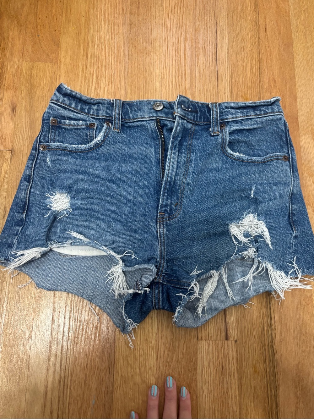 Abercrombie & Fitch Distressed Mid-Blue Denim Cutoff Shorts